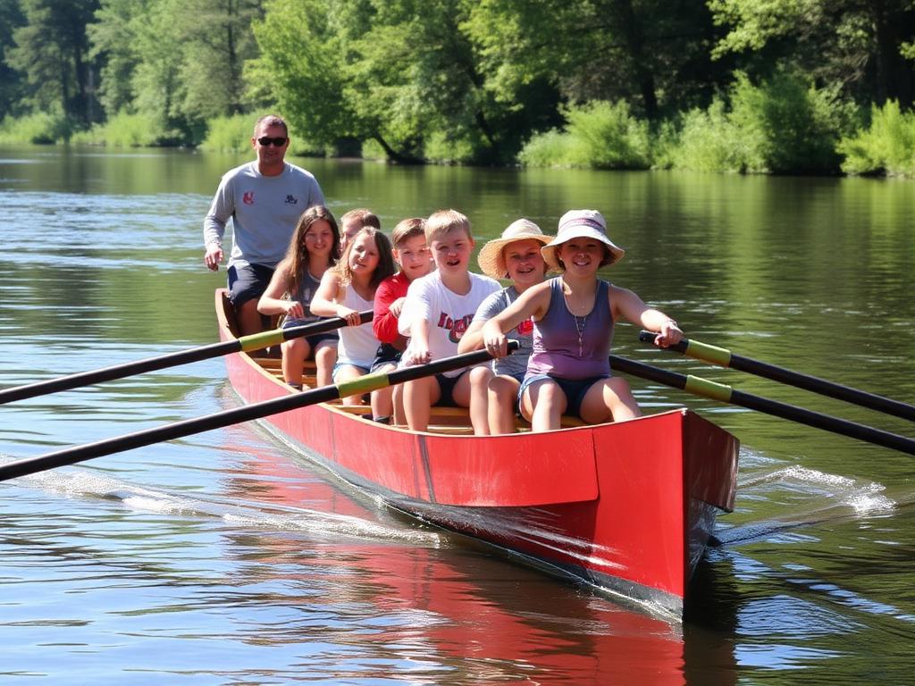 Youth campers taking their first strokes in a double