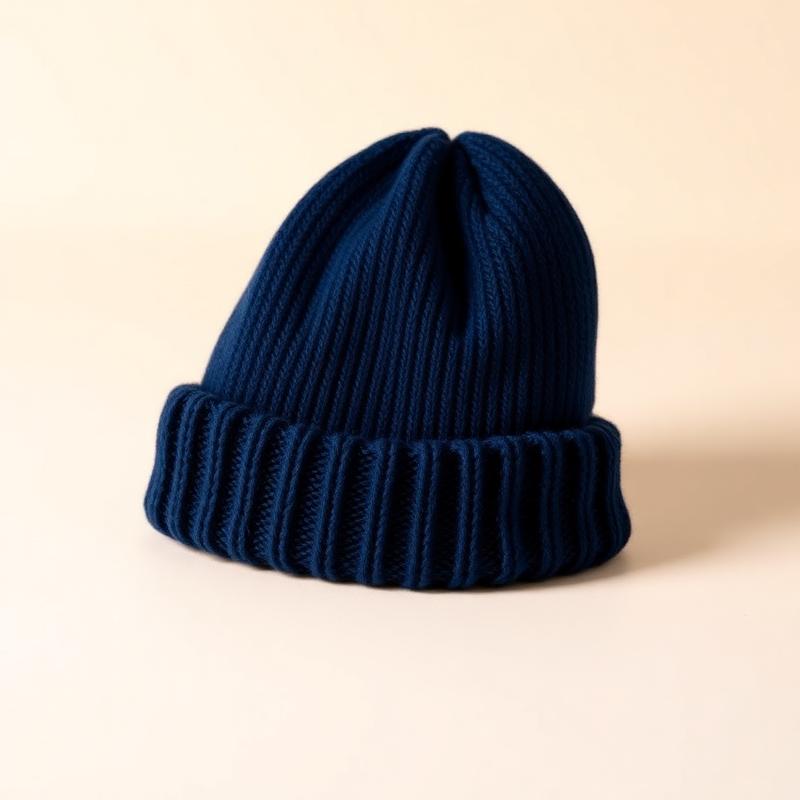 Knit beanie in navy with a gold stripe